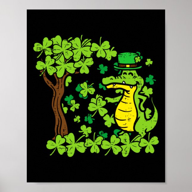 St Patrick Day Alligator Shamrock Saint Pattys Men Poster (Framsidan)