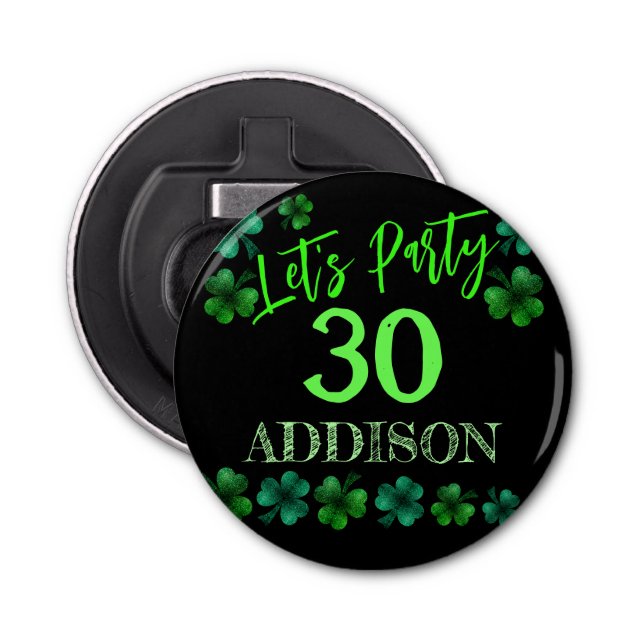 St Patrick Day Birthday Lets party shamrock Flasköppnare (Framsidan)