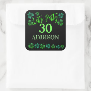 St Patrick Day Birthday Lets party shamrock Fyrkantigt Klistermärke
