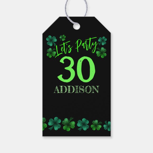 St Patrick Day Birthday Lets party shamrock Presentetikett (Framsidan)