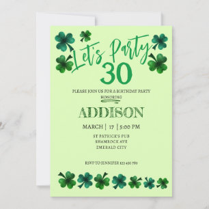 St. Patrick Day Birthday Lets party shamrock vuxen Inbjudningar