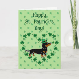 St. Patrick Day Black och Tan Dachshund Posing Kort