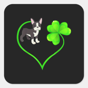 St. Patrick Day Boston Terrier Hund Mamma Shamrock Fyrkantigt Klistermärke