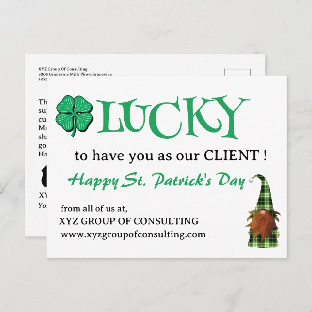 St.Patrick-Day Business Promotional Helg Vykort (Fram/baksida)