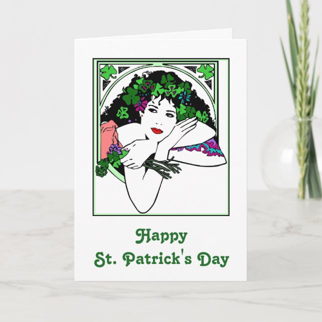 St. Patrick-Day Card med Söt Dam Kort (Framsida)