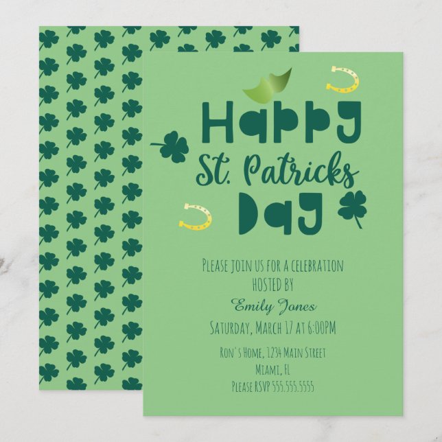 St Patrick Day Firande, Grönt Klöver Inbjudningar (Fram/baksida)