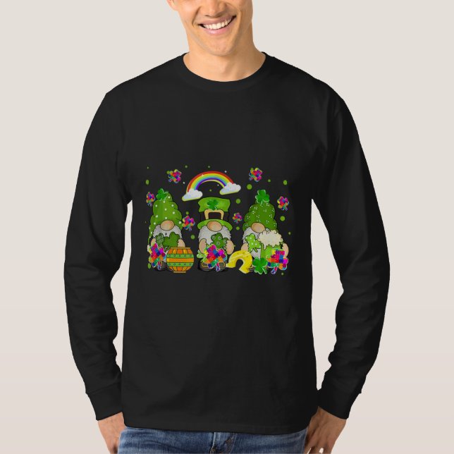 St Patrick Day Gnome Puzzle Biet Shamrock Autism T Shirt (Framsida)