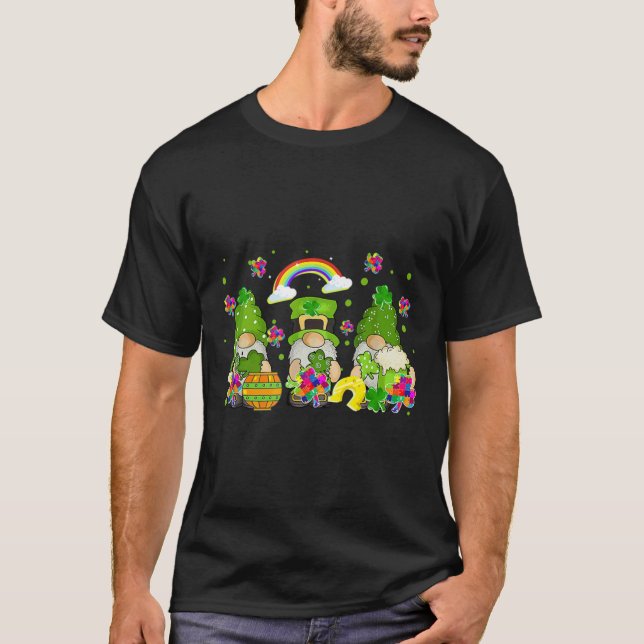 St Patrick Day Gnome Puzzle Biet Shamrock Autism T Shirt (Framsida)
