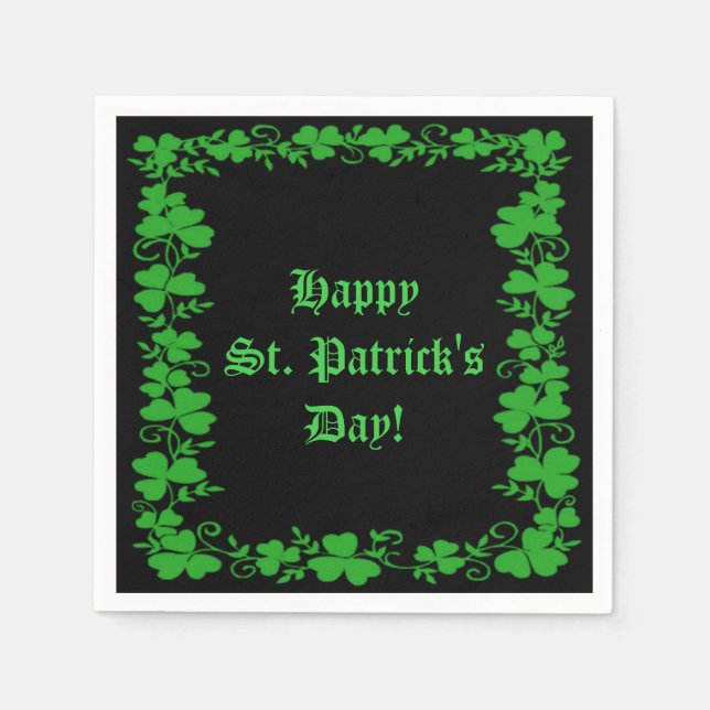 St. Patrick Day Grönt och Black Shamrock Napkins Pappersservett (Framsidan)