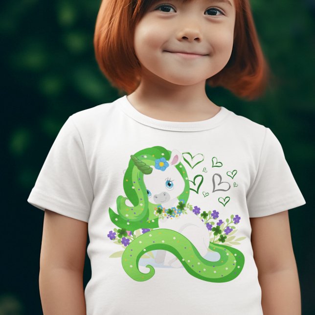 St. Patrick Day Grönt Unicorn Klöver Hearts T Shirt (Skapare uppladdad)