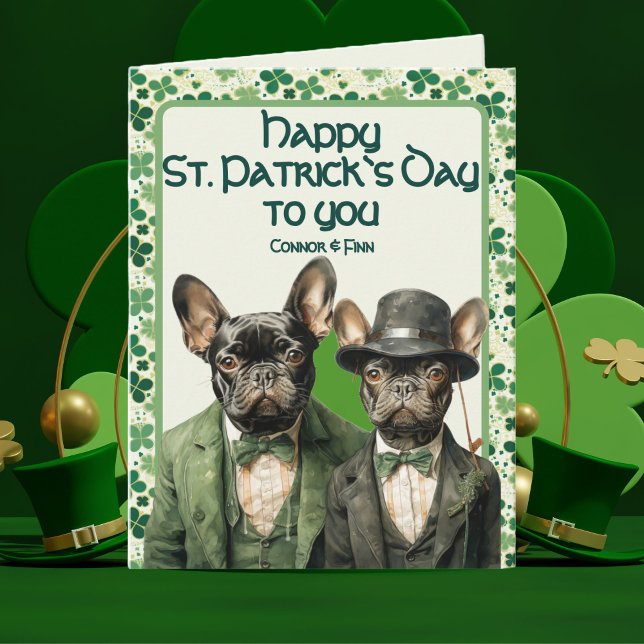 St. Patrick Day Irish Frenchie Hund Duo Kort (Skapare uppladdad)