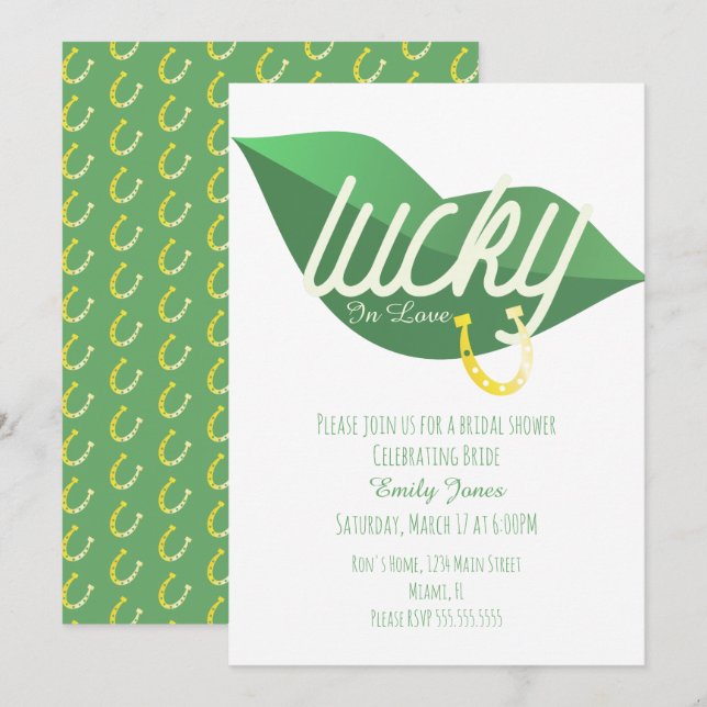 St Patrick Day Lucky Bröllopsdusch Läpp Green Inbjudningar (Fram/baksida)