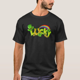 St Patrick Day Lucky med Horse Shoe Rainbow och S T Shirt