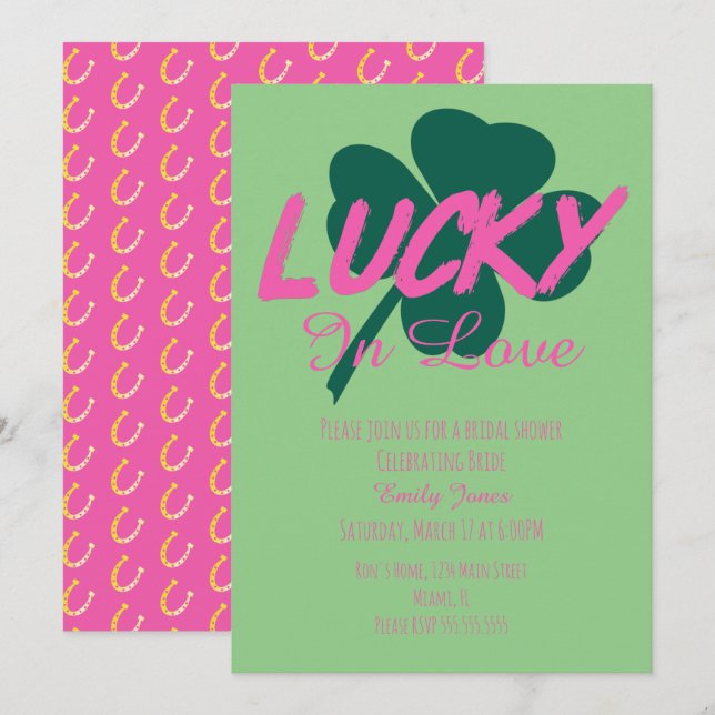 St Patrick Day Lucky Pink Bröllopsfest Inbjudan (Fram/baksida)