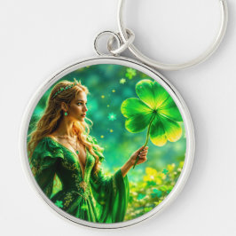 St Patrick Day mystical princess klöver magi Rund Silverfärgad Nyckelring