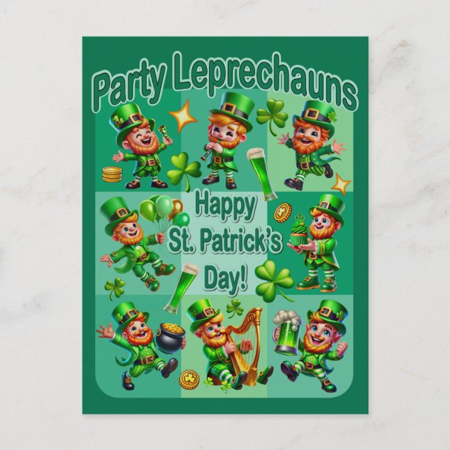 St. Patrick-Day-Roligten Adsible "Party Leprechaun Vykort (Framsida)