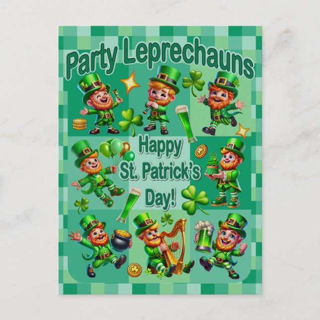 St. Patrick-Day-Roligten Adsible "Party Leprechaun Vykort (Framsida)