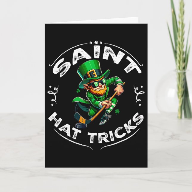 St Patrick Day Saint Hat Trick Rolig Hockey Pojke  Kort (Framsida)