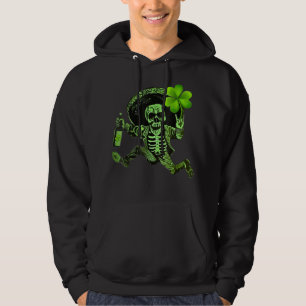 St Patrick Day Skeleton Drinking Vin Klöver Shamr Hoodie