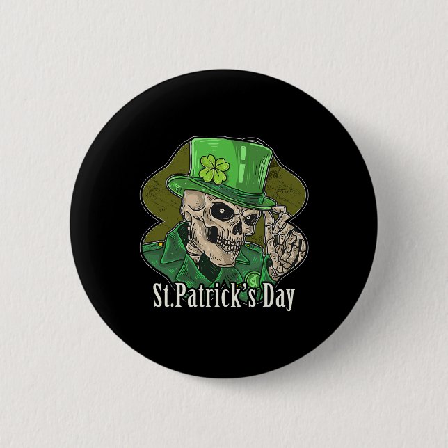 St. Patrick Day Skeleton Klöver Roligt Sarcastic Knapp (Framsida)