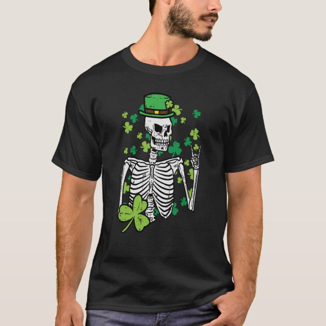 St Patrick Day Skeleton Sten Saint Paddys Rocker M T Shirt (Framsida)