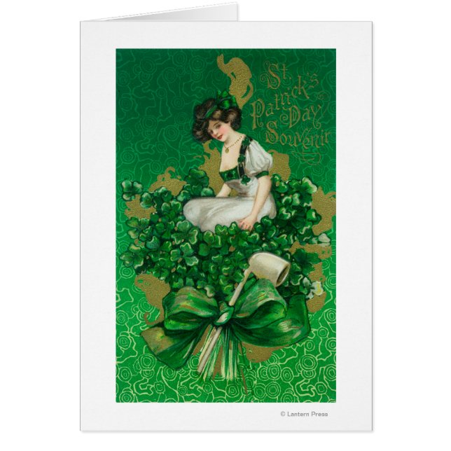 St. Patrick Day Souvenir Woman på Klöver Scene Hälsningskort (Framsidan)