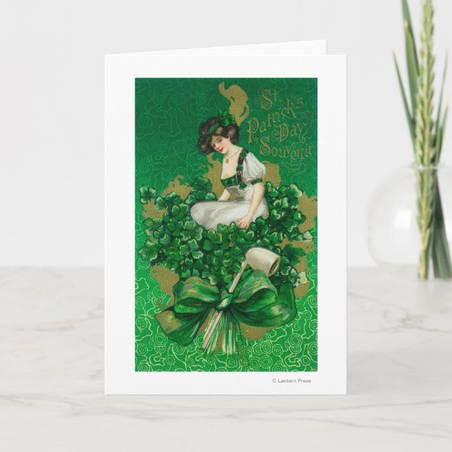 St. Patrick Day Souvenir Woman på Klöver Scene Kort (Framsida)