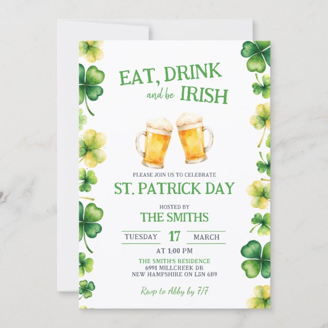 St Patrick Eat, Drink, and be Irish Party Inbjudningar (Framsida)