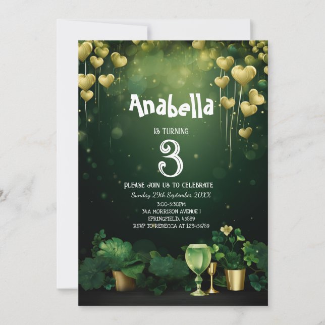 St. Patrick födelsedagsfest klöver och ballonger Inbjudningar (Framsida)