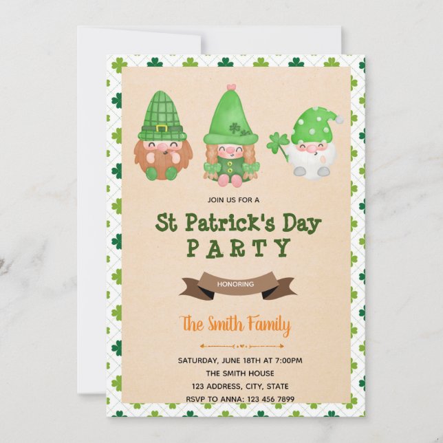 St patrick gnome-inbjudan spara datumet (Framsida)