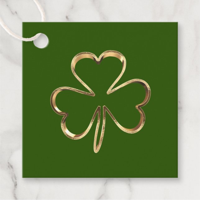 St. Patrick Grön och Guld Irländsk Klöver Shamrock Gåvor Etiketter (Framsida)