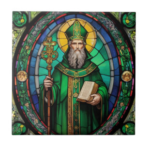 St Patrick Irish Patron Saint Stached Glass Kakelplatta