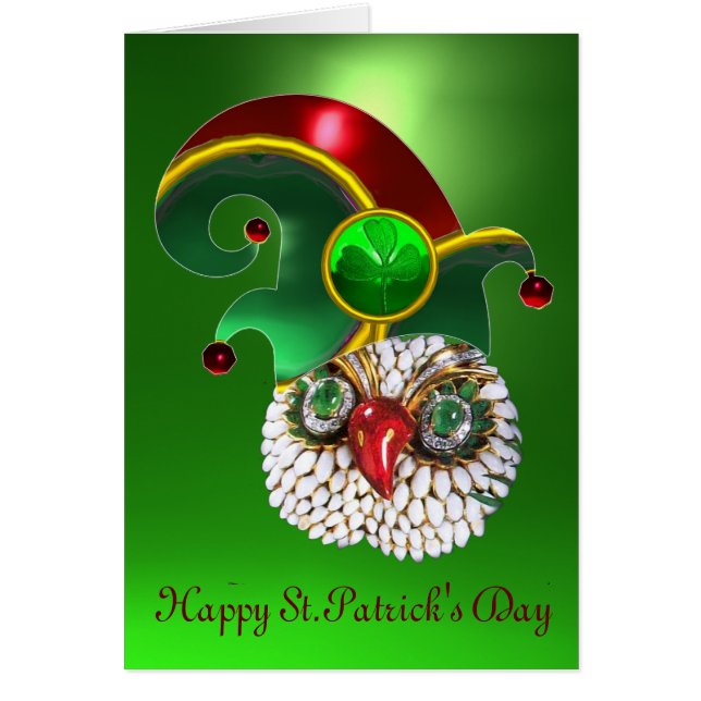 ST PATRICK JEWEL UGGLA OCH ELF HAT MED SHAMROCK HÄLSNINGSKORT (Framsidan)