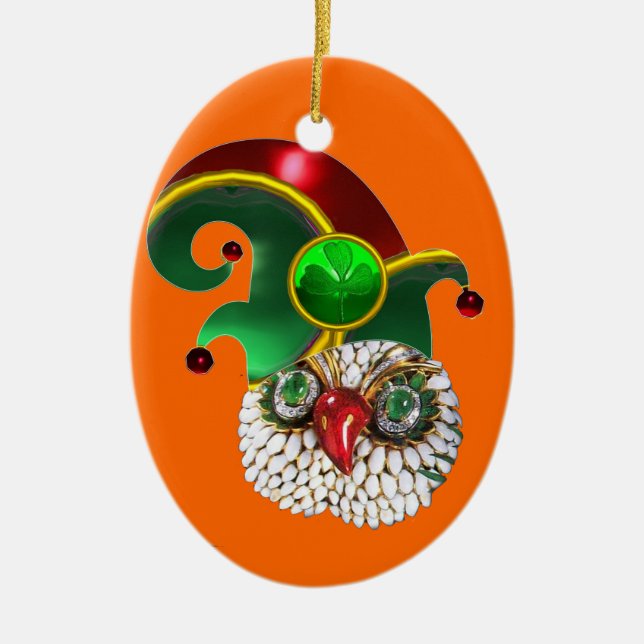 ST PATRICK JEWEL UGGLA OCH ELF HAT MED SHAMROCK JULGRANSPRYDNAD KERAMIK (Framsidan)