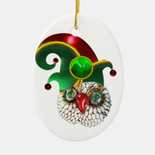 ST PATRICK JEWEL UGGLA OCH ELF HAT MED SHAMROCK JULGRANSPRYDNAD KERAMIK