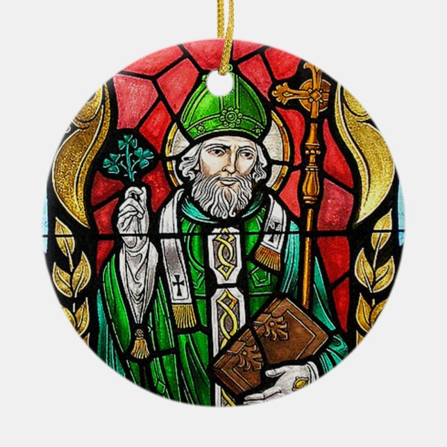 St. Patrick, lagrad glasbild, irländsk ornament (Framsidan)