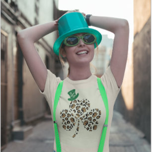 St Patrick Leopard Klöver Shamrock Leprechaun Hat T Shirt