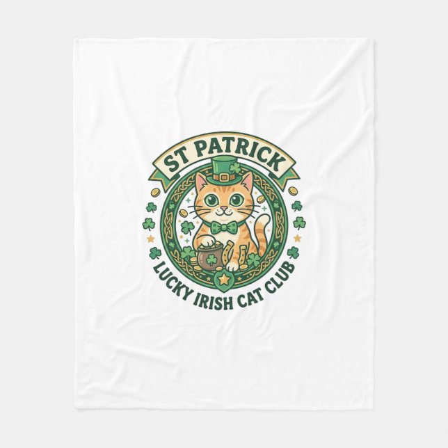 St Patrick Lucky Irish Katt Söt Katt T-Shirt Desig Fleecefilt (Framsidan)