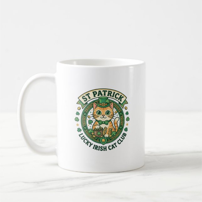 St Patrick Lucky Irish Katt Söt Katt T-Shirt Desig Kaffemugg (Vänster)