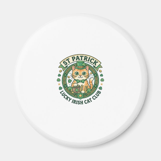 St Patrick Lucky Irish Katt Söt Katt T-Shirt Desig Magnet (Framsidan)