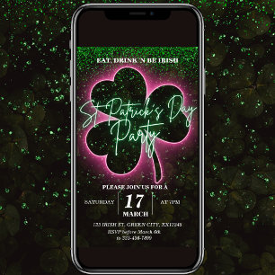 St Patrick Neon Grön och Rosa Flyer Inbjudan