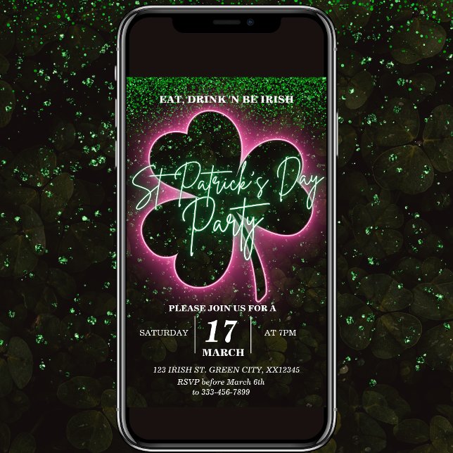 St Patrick Neon Grönt och Rosa Flyer-inbjudan Inbjudningar (Skapare uppladdad)