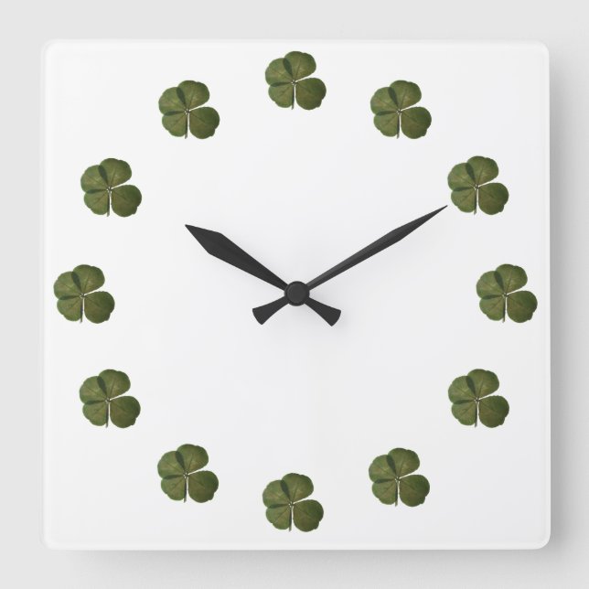 St Patrick Real 4 Löv Klöver Wall Clock Fyrkantig Klocka (Framsida)