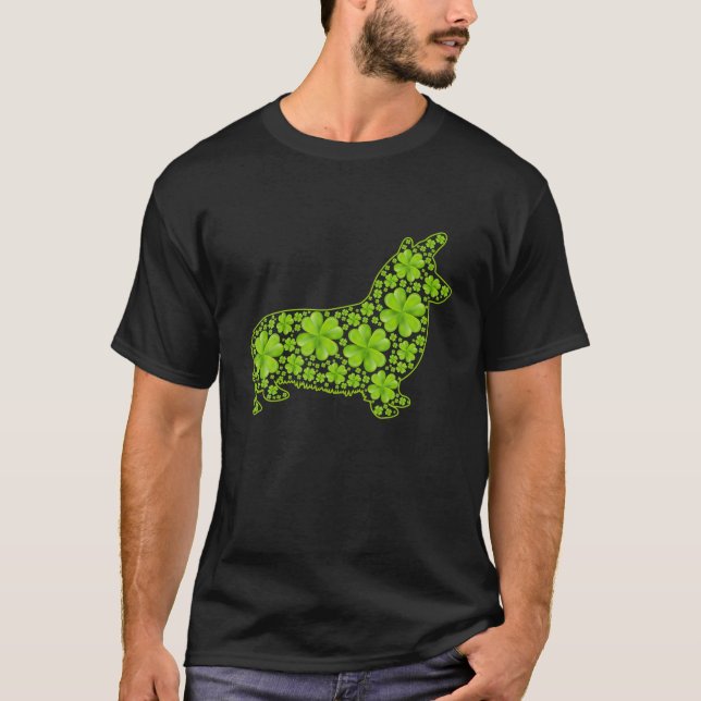 St. Patrick Retro Leprechaun Corgi Dog Shamrock T Shirt (Framsida)