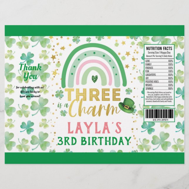 St Patrick Rosa Three är en Charm Chip Bag Wrapper Reklamblad (Framsidan)
