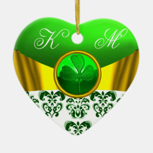 ST PATRICK:S CELTISKA HJÄRTAT SHAMROCK-FOTOMALL JULGRANSPRYDNAD KERAMIK