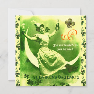 ST.PATRICK:S DAG MÅNE DAM MED SHAMROCKS MONOGRAM INBJUDNINGAR
