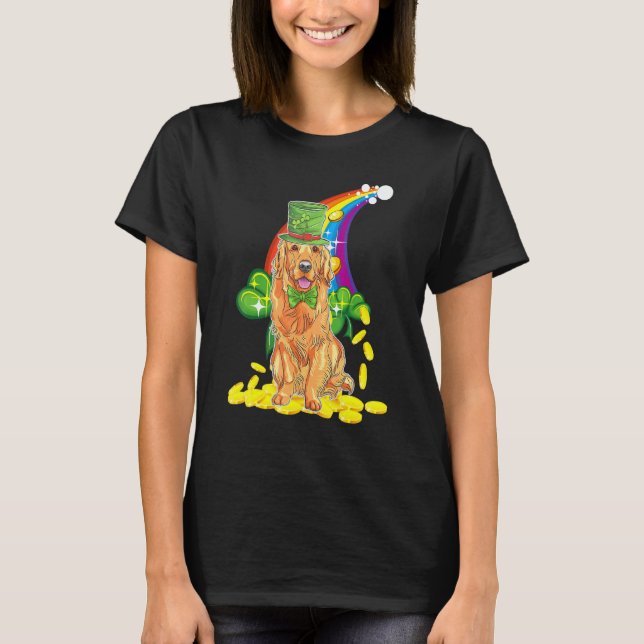 St Patrick S Dag Shamrock Irländsk Golden Retrieve T Shirt (Framsida)