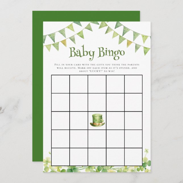 St Patrick’s Day Baby Shower Bingo Game Card Anteckningskort (Fram/baksida)