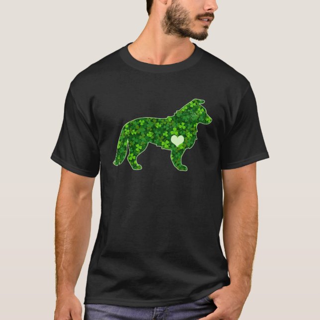 St Patrick s Day Border Collie Irish Green Shamroc T Shirt (Framsida)